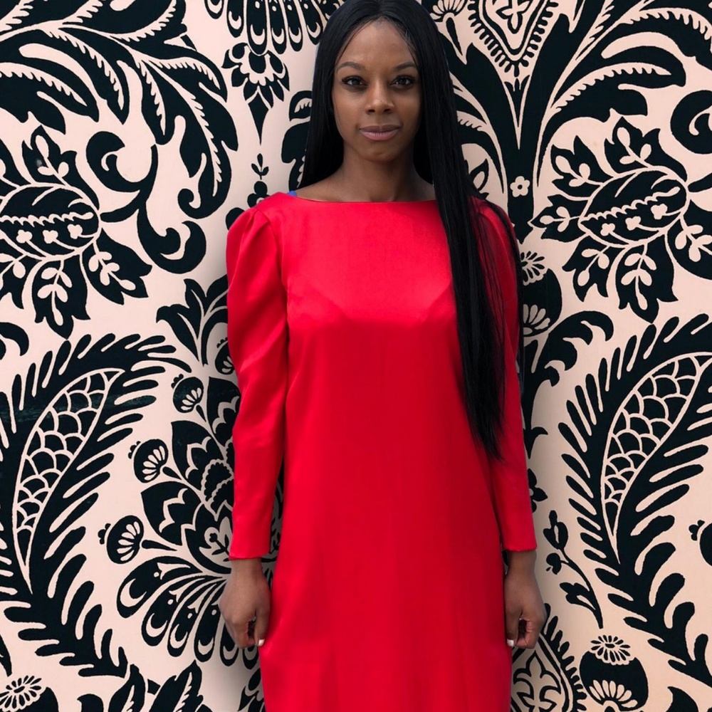 Vintage 1980's Red Bedazzled Ribbon Dress